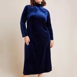 Anthropologie Navy Velvet Maxi Dress